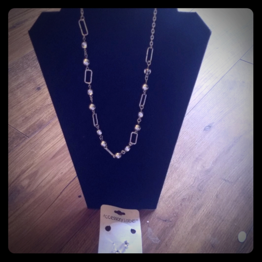 Matching necklace and earrings set silver tone
